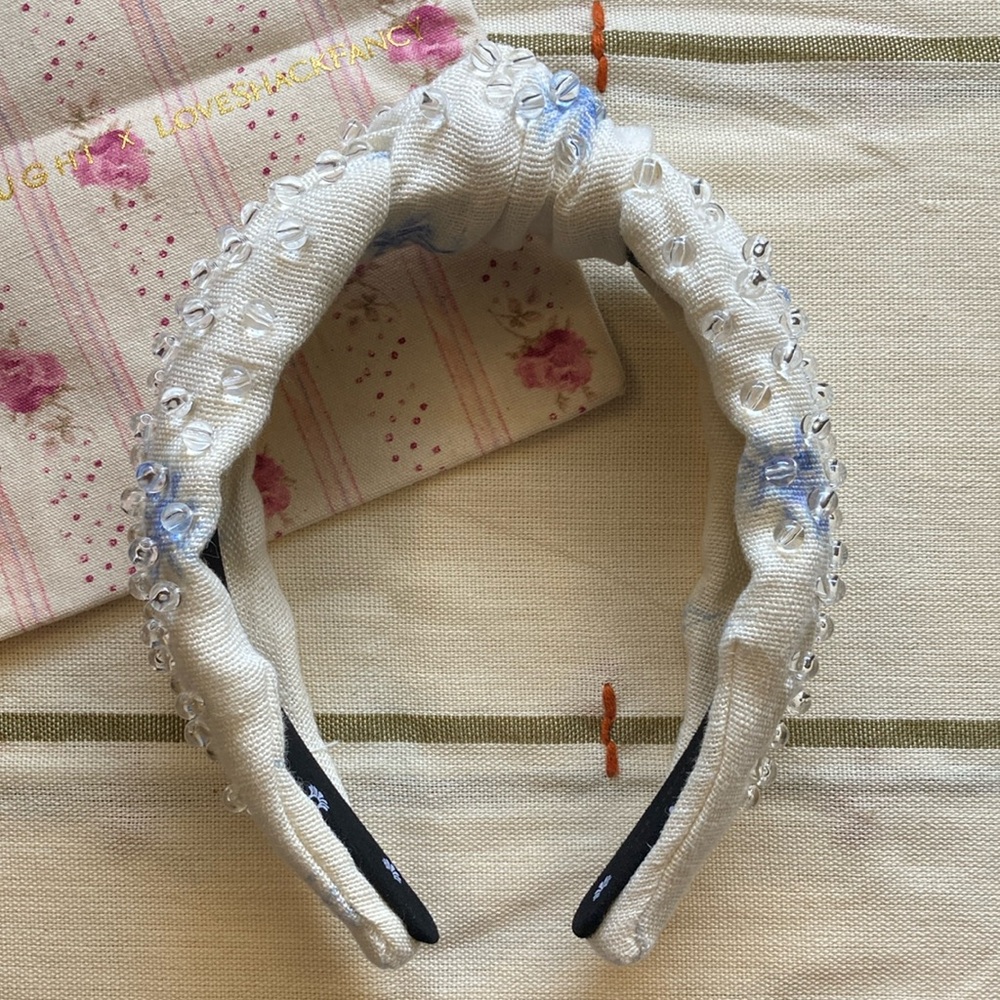 Lele Sadoughi x Love Shack Fancy Blue Toile Clear Beaded Headband